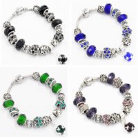 European Bracelet, Tibetan Style, with Crystal, antique silver color plated, charm bracelet & snake chain & for woman & faceted & with rhinestone, more colors for choice, nickel, lead & cadmium free, Sold Per Approx 7.5 Inch Strand