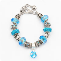 European Bracelet Zinc Alloy with Clay Pave & Crystal with 2lnch extender chain antique silver color plated charm bracelet & snake chain & for woman & faceted & with rhinestone blue nickel lead & cadmium free Sold Per Approx 7.5 Inch Strand