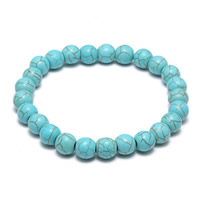 turquoise synthétique bracelet, unisexe, bleu, 8mm, Longueur:Environ 7.5 pouce, 3Strandstoron/lot, Vendu par lot