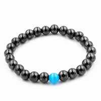 Hematite Bracelet, with Cats Eye, Unisex, 8mm, Length:Approx 7.5 Inch, 3Strands/Lot, Sold By Lot