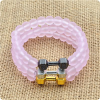 Pink Agate Bracelet, with Tibetan Style, Barbell, plated, natural & Unisex & frosted, more colors for choice, nickel, lead & cadmium free, Length:Approx 7.5 Inch, 2Strands/Lot, Sold By Lot