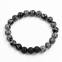 Snowflake Obsidian Bracelet, with Lava, natural, for man, 8mm, Length:Approx 7.5 Inch, 3Strands/Lot, Sold By Lot