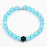 Cats Eye Bracelets, with Lava & Natural White Turquoise, natural, Unisex, 8mm, Length:Approx 7.5 Inch, 3Strands/Lot, Sold By Lot