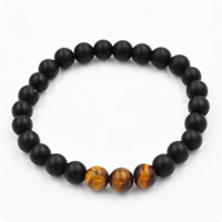 Black Agate Bracelets, with Tiger Eye, natural, Unisex & frosted, 8mm, Length:Approx 7.5 Inch, 3Strands/Lot, Sold By Lot