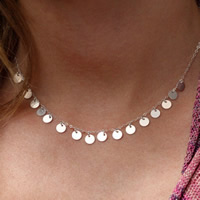 Iron Necklaces Flat Round silver color plated lead & cadmium free 45cm Sold Per Approx 17.5 Inch Strand