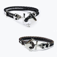 Men Bracelet Cowhide with Zinc Alloy Anchor platinum color plated nautical pattern & with skull pattern & for man & enamel nickel lead & cadmium free Length Approx 6.7 Inch Sold By Lot