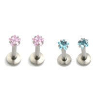 Stainless Steel Lip Ring, Star, with cubic zirconia, more colors for choice, 3x3mm, 50PCs/Lot, Sold By Lot