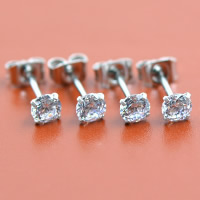Cubic Zircon (CZ) Stud Earring Stainless Steel Flat Round with cubic zirconia original color 4mm Sold By Lot