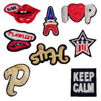 Sewing on Patch, Cloth, with Plastic Sequin, different styles for choice & with letter pattern, 30Sets/Lot, 10PCs/Set, Sold By Lot