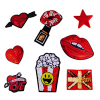 Sewing on Patch, Cloth, with Plastic Sequin, different styles for choice & with letter pattern, 30Sets/Lot, 10PCs/Set, Sold By Lot