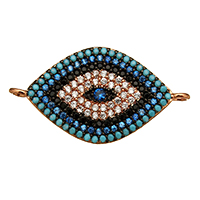 Evil Eye Connector, Brass, real rose gold plated, micro pave cubic zirconia & 1/1 loop, nickel, lead & cadmium free, 26x14x2mm, Hole:Approx 1.1mm, 10PCs/Lot, Sold By Lot