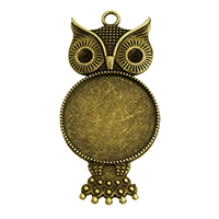 Tibetan Style Pendant Cabochon Setting, Owl, antique bronze color plated, nickel, lead & cadmium free, 27x56.50x3mm, Hole:Approx 3mm, Inner Diameter:Approx 25mm, 4mm, 100PCs/Lot, Sold By Lot
