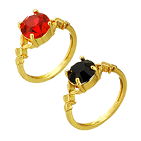 Crystal finger ring, Mässing, med Kristall, guldfärg pläterade, för kvinna & fasetterad, fler färger för val, nickel, bly och kadmium gratis, 8mm, Storlek:5.5, Säljs av PC