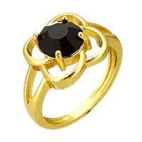 Crystal finger ring, Mässing, med Kristall, Blomma, guldfärg pläterade, för kvinna & fasetterad, nickel, bly och kadmium gratis, 12.50mm, Storlek:7, Säljs av PC