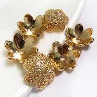 Messing Perlenkappe, Blume, 24 K vergoldet, frei von Blei & Kadmium, 14x14x6mm, Bohrung:ca. 1-2mm, 20PCs/Tasche, verkauft von Tasche