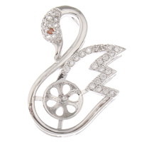 Brass Peg Bail, Swan, platinum color plated, micro pave cubic zirconia, nickel, lead & cadmium free, 21x26x6mm, Hole:Approx 3x4mm, Inner Diameter:Approx 1x4mm, Sold By PC