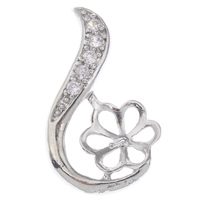 Brass Peg Bail, Flower, platinum color plated, micro pave cubic zirconia, nickel, lead & cadmium free, 16x26x6mm, Hole:Approx 3x6mm, Inner Diameter:Approx 1x3mm, Sold By PC