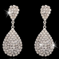 Rhinestone Earring Zinc Alloy stainless steel post pin Teardrop platinum color plated with rhinestone lead & cadmium free Sold By Bag