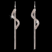 Rhinestone Earring, Tibetan Style, stainless steel post pin, platinum color plated, with rhinestone, lead & cadmium free, 15x115mm, 3Pairs/Bag, Sold By Bag