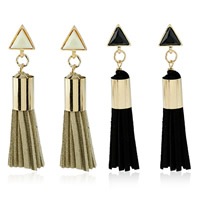 Fashion Fringe Earrings Zinc Alloy with Velveteen Cord & Resin stainless steel post pin Triangle gold color plated faceted lead & cadmium free Sold By Bag
