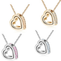 Zinc Alloy Jewelry Necklace Heart plated oval chain & for woman & with rhinestone Sold Per Approx 15.7 Inch Strand