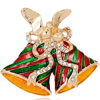 Christmas Brooches Zinc Alloy Christmas Bell gold color plated Christmas jewelry & for woman & enamel & with rhinestone Sold By Lot