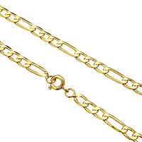 Collar de cadena de latón, metal, chapado en color dorado, cadena Figaro & para mujer, libre de níquel, plomo & cadmio, 11x4.3x1mm, 7x4.3x1mm, Vendido para aproximado 17.5 Inch Sarta