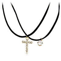 Fashion Choker Necklace Brass with Velveteen with 3lnch extender chain Cross plated for woman & with cubic zirconia & with rhinestone &  nickel lead & cadmium free Length Approx 13.5 Inch Sold By Lot