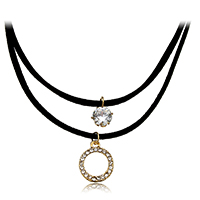 Layered Choker Brass with Velveteen with 2.5lnch extender chain Donut plated for woman & with cubic zirconia & with rhinestone &  nickel lead & cadmium free Length Approx 12.5 Inch Sold By Lot