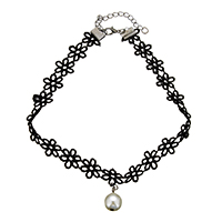 Fashion Choker Necklace Brass with Lace & Glass Pearl with 2.7lnch extender chain plumbum black color plated for woman nickel lead & cadmium free Length Approx 13 Inch Sold By Lot