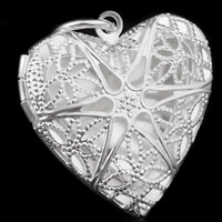 Brass Heart Pendants, real silver plated, hollow, lead & cadmium free, 25x26mm, Hole:Approx 3-5mm, 10PCs/Bag, Sold By Bag