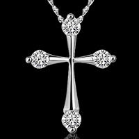 Brass Cross Pendants real silver plated with 925 logo & with rhinestone lead & cadmium free Approx 3-5mm Sold By Bag
