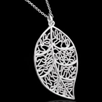 Brass Jewelry Pendants, Leaf, real silver plated, lead & cadmium free, 33x60mm, Hole:Approx 3-5mm, 10PCs/Bag, Sold By Bag