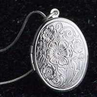 Brass Locket Pendants, Flat Oval, real silver plated, lead & cadmium free, 24x33mm, Hole:Approx 3-5mm, 10PCs/Bag, Sold By Bag