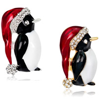 Christmas Brooches Zinc Alloy Penguin plated Christmas jewelry & for woman & enamel & with rhinestone nickel lead & cadmium free Sold By Lot