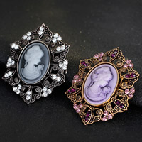 Resin Brooch Zinc Alloy with Resin Hexagon plated for woman & with rhinestone nickel lead & cadmium free Sold By Lot