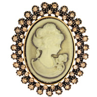 Resin Brooch Zinc Alloy with Resin Flat Oval antique gold color plated for woman & with rhinestone nickel lead & cadmium free Sold By Lot
