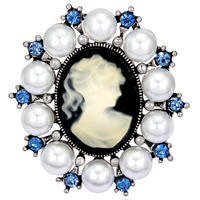 Glass Pearl Brooch, Tibetan Style, with Glass Pearl & Resin, Flat Oval, antique silver color plated, for woman & with rhinestone, nickel, lead & cadmium free, 42x47mm, 3PCs/Lot, Sold By Lot