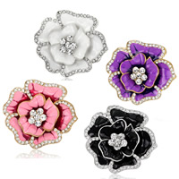 Zinc Alloy Brooches Flower plated for woman & enamel & with rhinestone nickel lead & cadmium free Sold By Lot