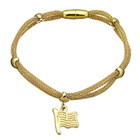 Stainless Steel Jewelry Bracelet, Flag, gold color plated, charm bracelet & mesh chain & for woman, 14x17x2mm, 3mm, 15.5x7x7mm, Sold Per Approx 8 Inch Strand