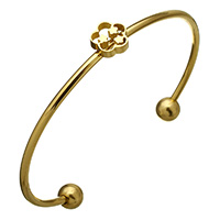 acier inoxydable bracelet manchette, fleur, Placage de couleur d'or, pour femme, 9.5x10x3mm, 2.5mm, 8mm, Diamètre intérieur:Environ 64x48mm, Longueur:Environ 7 pouce, Vendu par PC