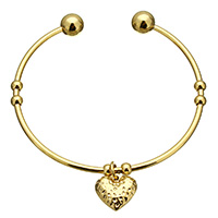 Stainless Steel Cuff Bangle, Heart, gold color plated, charm bracelet & for woman & hammered, 12x11.5x5mm, 2mm, 3x4x4mm, 8mm, Inner Diameter:Approx 55x47mm, Length:Approx 6.5 Inch, Sold By PC
