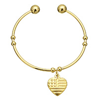 Stainless Steel Cuff Bangle, Heart, gold color plated, charm bracelet & for woman, 15x17x3mm, 2mm, 3x4x4mm, 8mm, Inner Diameter:Approx 55x47mm, Length:Approx 6.5 Inch, Sold By PC