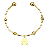 Stainless Steel Cuff Bangle, Flat Round, word love, gold color plated, charm bracelet & for woman, 12x15x1mm, 2mm, 5x6x6mm, 8mm, Inner Diameter:Approx 62mm, Length:Approx 7.5 Inch, Sold By PC