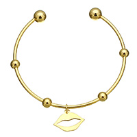 acier inoxydable bracelet manchette, lèvre, Placage de couleur d'or, bracelet à breloques & pour femme, 17.5x13x1mm, 2mm, 5x6x6mm, 8mm, Diamètre intérieur:Environ 62x56mm, Longueur Environ 7.5 pouce, Vendu par PC