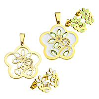 Rhinestone Stainless Steel Jewelry Set pendant & earring with Crystal Flower gold color plated enamel & with rhinestone Approx Sold By Set