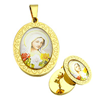 Resin Jewelry Sets, pendant & earring, Stainless Steel, with Resin, Flat Oval, gold color plated, Christian Jewelry, 25x35x7mm, 15x19x16mm, Hole:Approx 4.6x8.8mm, Sold By Set