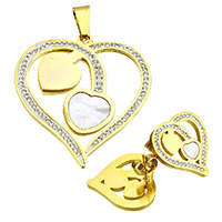 Resin Jewelry Sets, pendant & earring, Stainless Steel, with Rhinestone Clay Pave & Resin, Heart, gold color plated, 37.5x40x2.5mm, 18x18x13mm, Hole:Approx 4x9mm, Sold By Set
