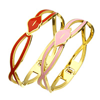 Stainless Steel Bangle Lip gold color plated for woman & enamel 11.5mm Inner Approx Length Approx 7.5 Inch Sold By PC
