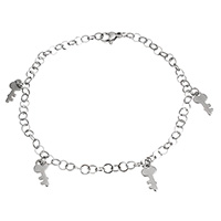 Stainless Steel Jewelry Bracelet, Key, charm bracelet & round link chain & for woman, original color, 6x12x1mm, 4x4x0.5mm, Sold Per Approx 8.5 Inch Strand